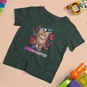Cute Kindergarten Cat T Shirt For Kid Hello Kinder 1st Day Of School TS02 Dark Forest Green Printyourwear