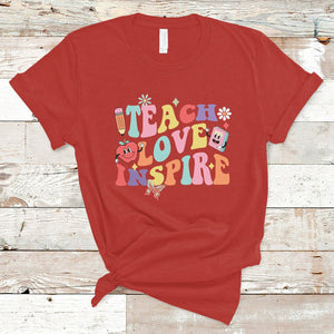 Teacher T Shirt Back To School Teach Love Inspire Retro Teachers Groovy TS02 Red Printyourwear