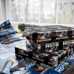 Back to the Moon 2026 Mission Wrapping Paper Roll Retro Rocket Launch Lunar Orbit Space Enthusiasts TS02 Black Print Your Wear