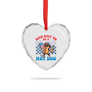 Bad Day To Be A Hot Dog 4th of July Heart Crystal Glass Ornament Funny BBQ Grilling