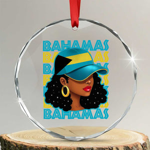 Bahamian Girl Crystal Glass Ornament Melanin Afro Messy Bun Black Woman Bahamas Flag TS10 Transparent Glass 3'' Circle Print Your Wear