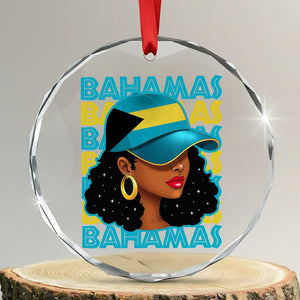 Bahamian Girl Crystal Glass Ornament Melanin Afro Messy Bun Black Woman Bahamas Flag TS10 Transparent Glass 3'' Circle Print Your Wear