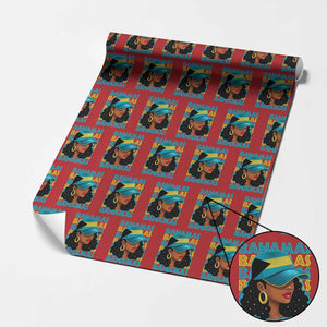 Bahamian Girl Wrapping Paper Roll Melanin Afro Messy Bun Black Woman Bahamas Flag TS10 Red Print Your Wear