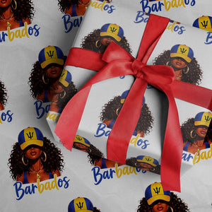 Bajan Girl Wrapping Paper Roll Barbados Flag Caribbean Heritage Pride Graphic Gift TS10 White Print Your Wear