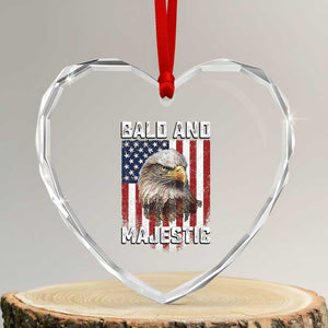 Bald and Majestic Bald Eagle 4th of July Heart Crystal Glass Ornament Funny Dad Husband Grandpa Joke