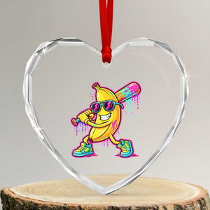 Banana Baseball Drip Heart Crystal Glass Ornament Funny Baseball Drip Ice Cream Kids Youth Boys TS10 Transparent Glass 3'' Heart Print Your Wear