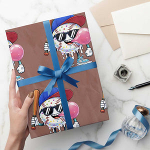 Baseball Bubble Gum Sports Game Day Wrapping Paper Roll TS11 Mocha Print Your Wear