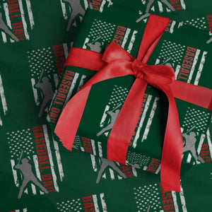 Baseball Dad Wrapping Paper Roll Retro US Flag Fathers Day Baseball Player TS10 Green Print Your Wear