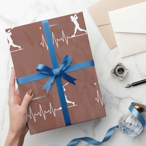Baseball Heartbeat Line Wrapping Paper Roll Vintage Sports Lover Gift TS12 Mocha Print Your Wear