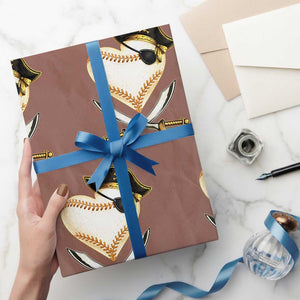 Baseball Pirate Wrapping Paper Roll Baseball Heart With Skull TS10 Mocha Print Your Wear