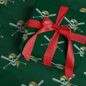 Baseball Pirate Skull Wrapping Paper Roll Retro Vintage Cross Baseball Bats TS10 Green Print Your Wear