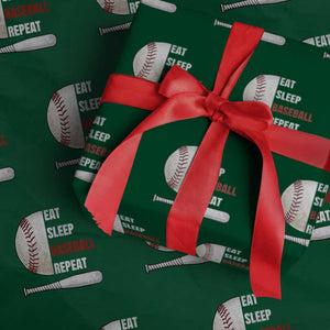 Baseball Player Wrapping Paper Roll Retro Funny Eat Sleep Baseball Repeat TS10 Green Print Your Wear