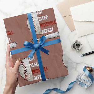 Baseball Player Wrapping Paper Roll Retro Funny Eat Sleep Baseball Repeat TS10 Mocha Print Your Wear