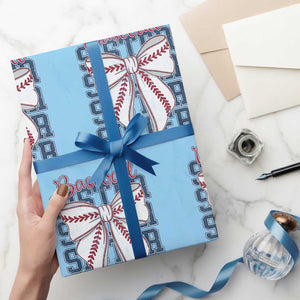Baseball Sister Wrapping Paper Roll Coquette Bow Biggest Fan Sport Lovers Girl TS10 Light Blue Print Your Wear
