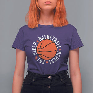 Basketball Lover T Shirt For Women Eat Sleep Basketball Repeat TS11 Purple Print Your Wear