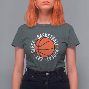 Basketball Lover T Shirt For Women Eat Sleep Basketball Repeat TS11 Dark Heather Print Your Wear