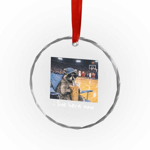 Basketball Raccoon I Live Here Now Crystal Glass Ornament Funny Trash Panda Drinking Iced Coffee Basketball Court TS11 Print Your Wear