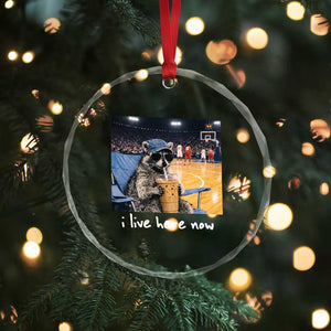Basketball Raccoon I Live Here Now Crystal Glass Ornament Funny Trash Panda Drinking Iced Coffee Basketball Court TS11 Print Your Wear