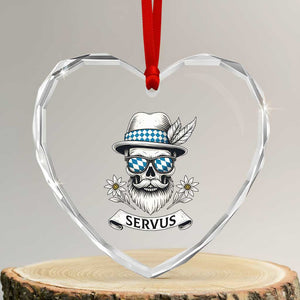 Bavarian Skull Servus Oktoberfest Heart Crystal Glass Ornament Cool Alpine Hat Tyrolean German Tradition Style TS02 Transparent Glass 3'' Heart Print Your Wear