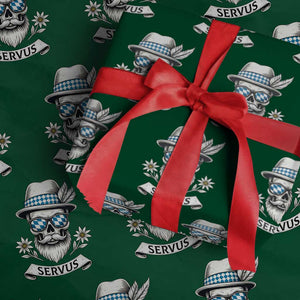 Bavarian Skull Servus Oktoberfest Wrapping Paper Roll Cool Alpine Hat Tyrolean German Tradition Style TS02 Green Print Your Wear