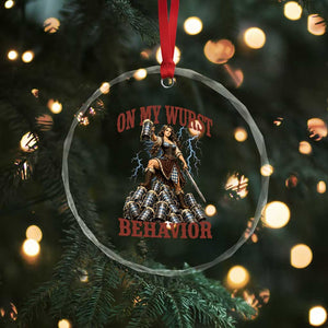 Bavarian Warrior Woman Drinking Beer Oktoberfest Graphic Crystal Glass Ornament On My Wurst Behavior