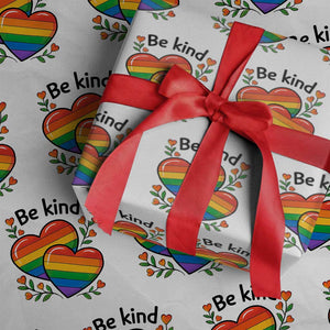 Be Kind Rainbow Heart Wrapping Paper Roll Spread Kindness LGBTQ Love Pride Month TS02 White Print Your Wear