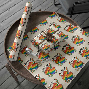 Be Kind Rainbow Heart Wrapping Paper Roll Spread Kindness LGBTQ Love Pride Month TS02 Beige Print Your Wear