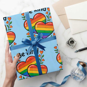Be Kind Rainbow Heart Wrapping Paper Roll Spread Kindness LGBTQ Love Pride Month TS02 Light Blue Print Your Wear