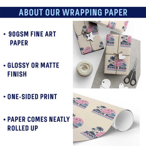 Beach Bum Wrapping Paper Roll Retro Summer Vacation Surf Wave Tropical Sunset Aesthetic TS10 Print Your Wear