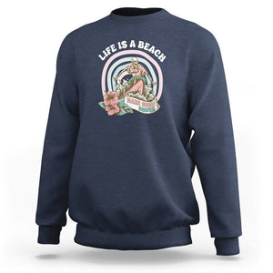 Beach Lover Sweatshirt Life's A Beach Make Some Waves Summer Vacation TS09 Navy Print Your Wear