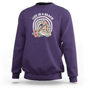 Beach Lover Sweatshirt Life's A Beach Make Some Waves Summer Vacation TS09 Purple Print Your Wear
