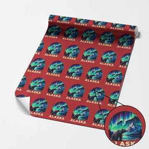 Bear Alaska Wrapping Paper Roll Alaskan Night Sky Northern Lights Aurora TS10 Red Print Your Wear