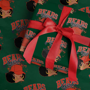 Bears Girl Wrapping Paper Roll Sports Fan Team Spirit Black Girls TS10 Green Print Your Wear