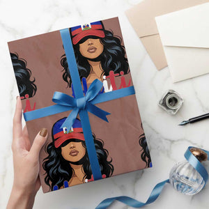 Beautiful Haitian Girl in Flag Baseball Cap Wrapping Paper Roll Haiti Heritage Pride TS02 Mocha Print Your Wear