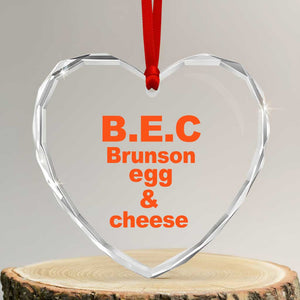 B.E.C. Brunson Egg and Cheese Sandwich Pun Heart Crystal Glass Ornament Funny New York Bodega Breakfast Basketball Fan