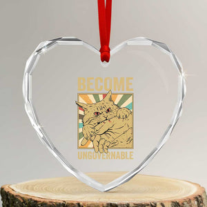 Become Ungovernable Cat Heart Crystal Glass Ornament Funny Retro Cat Bite Horror Anime TS11 Transparent Glass 3'' Heart Print Your Wear
