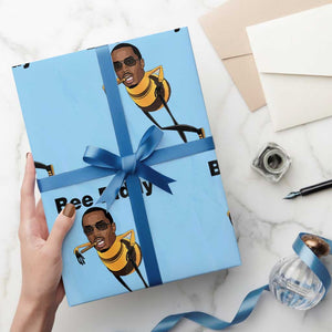 Bee Diddy Wrapping Paper Roll Dark Humor Internet Meme Brainrot Gen Z TS10 Light Blue Print Your Wear