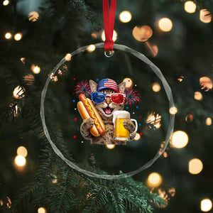 Beer And Hotdog Cat Crystal Glass Ornament Fourth Of July Celebration