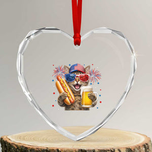 Beer And Hotdog Cat Heart Crystal Glass Ornament Fourth Of July Celebration