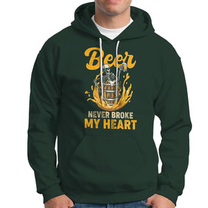 Beer Never Broke My Heart Funny Skeleton Drinking Beer Lover Hoodie TS02 Dark Forest Green Printyourwear
