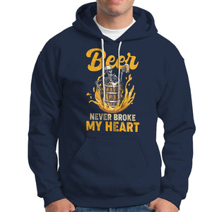 Beer Never Broke My Heart Funny Skeleton Drinking Beer Lover Hoodie TS02 Navy Printyourwear