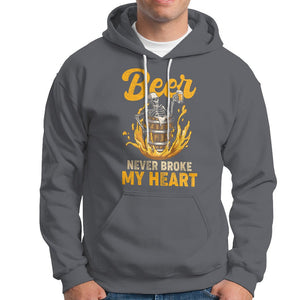 Beer Never Broke My Heart Funny Skeleton Drinking Beer Lover Hoodie TS02 Charcoal Printyourwear