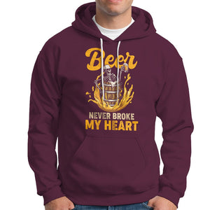 Beer Never Broke My Heart Funny Skeleton Drinking Beer Lover Hoodie TS02 Maroon Printyourwear