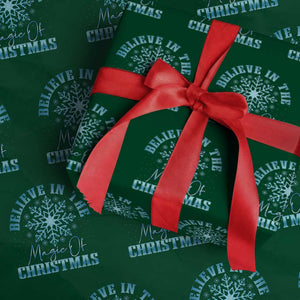 Believe In The Magic Of Christmas Wrapping Paper Roll Xmas Snowflake TS11 Green Print Your Wear