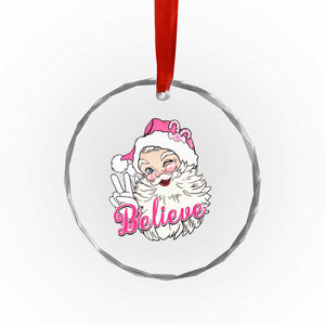 Believe Xmas Vintage Pink Santa Claus Crystal Glass Ornament TS09 Print Your Wear