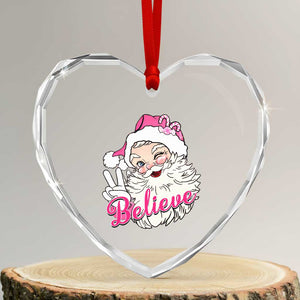 Believe Xmas Vintage Pink Santa Claus Heart Crystal Glass Ornament TS09 Transparent Glass 3'' Heart Print Your Wear