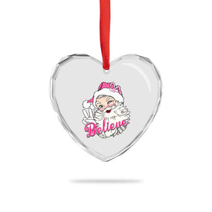 Believe Xmas Vintage Pink Santa Claus Heart Crystal Glass Ornament TS09 Print Your Wear