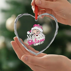 Believe Xmas Vintage Pink Santa Claus Heart Crystal Glass Ornament TS09 Print Your Wear