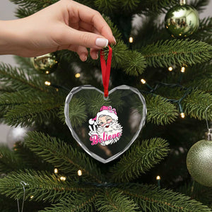 Believe Xmas Vintage Pink Santa Claus Heart Crystal Glass Ornament TS09 Print Your Wear