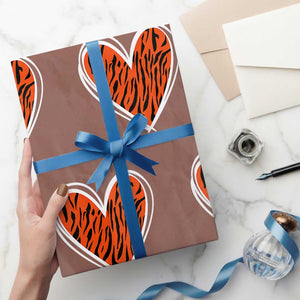 Bengal Tiger Heart Wrapping Paper Roll Retro BFT Sports Fan Trendy Game Day Gift TS10 Mocha Print Your Wear